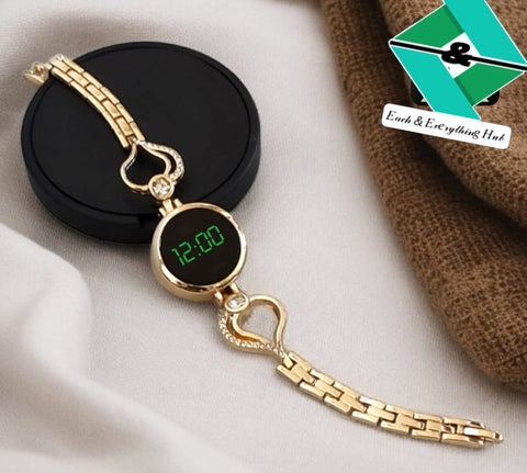 Ladies LED Jewellery Watch – Stone Chain | Touch Sensor | Stylish Green LED Dial