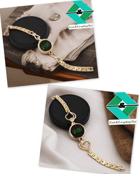 Ladies LED Jewellery Watch – Stone Chain | Touch Sensor | Stylish Green LED Dial