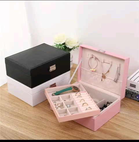 Double Layered Large Jewellery Storage Box – Elegant Organizer in Pink & Black | Limited Stock