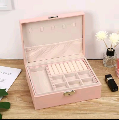 Double Layered Large Jewellery Storage Box – Elegant Organizer in Pink & Black | Limited Stock