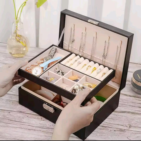 Double Layered Large Jewellery Storage Box – Elegant Organizer in Pink & Black | Limited Stock