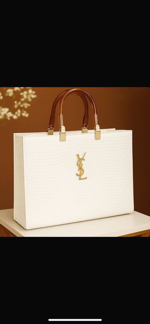 New Arrival YSL Style Crocodile Pattern Handbag – Supreme Quality with Long Belt & Acrylic Handle
