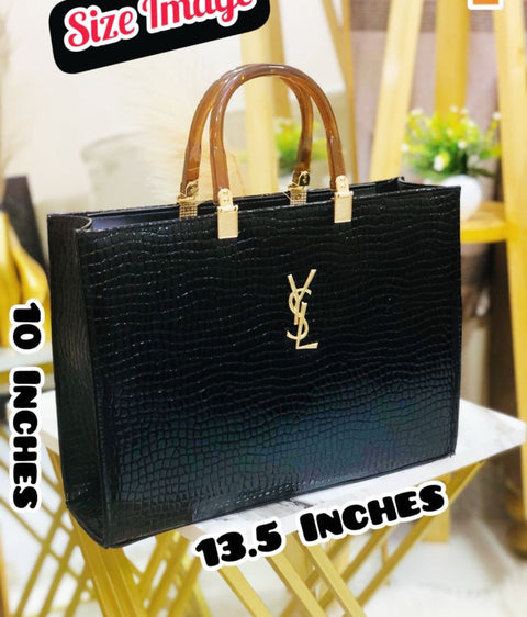 New Arrival YSL Style Crocodile Pattern Handbag – Supreme Quality with Long Belt & Acrylic Handle